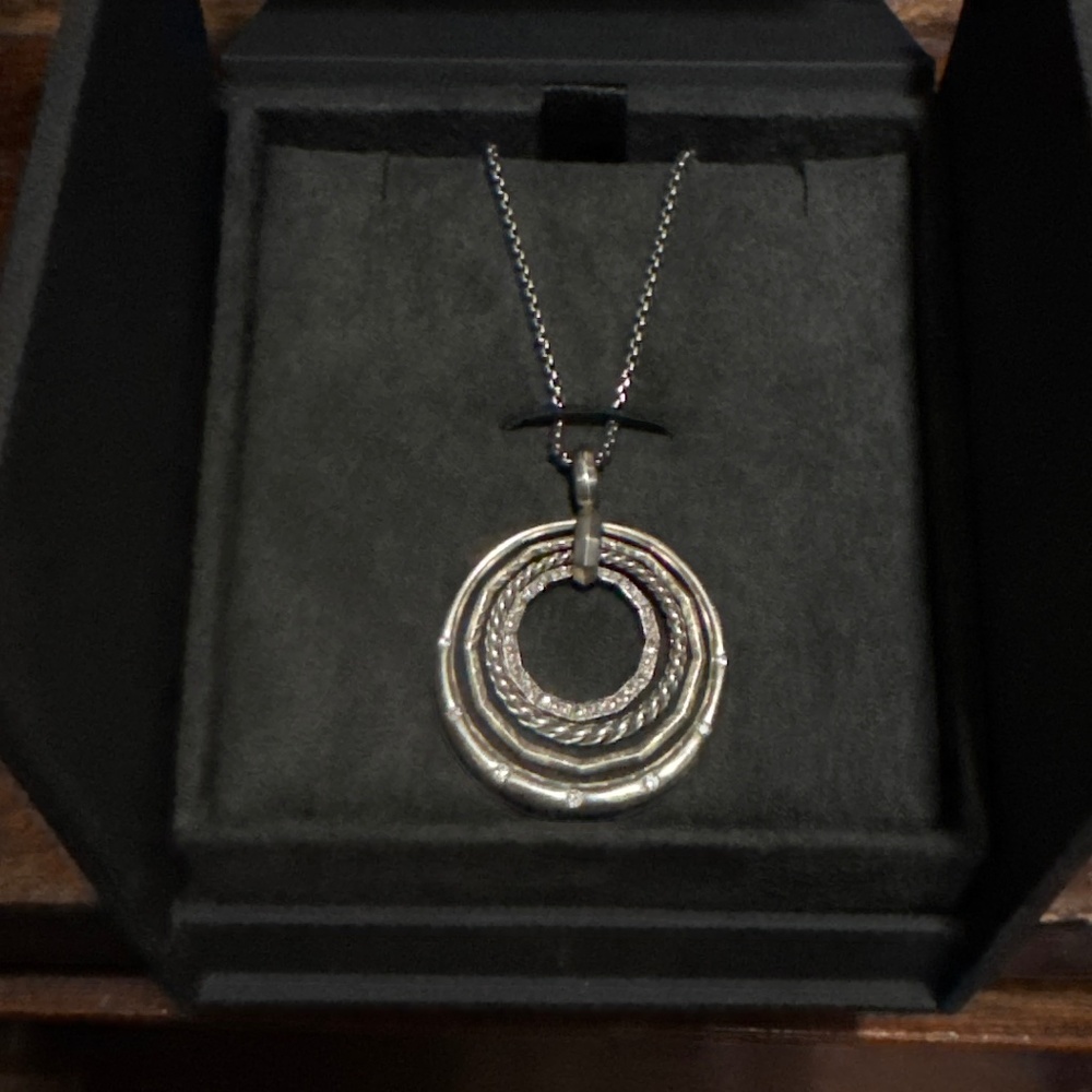 David Yurman Sterling Silver Diamond Triple-Circle Pendant Necklace — Adjustable